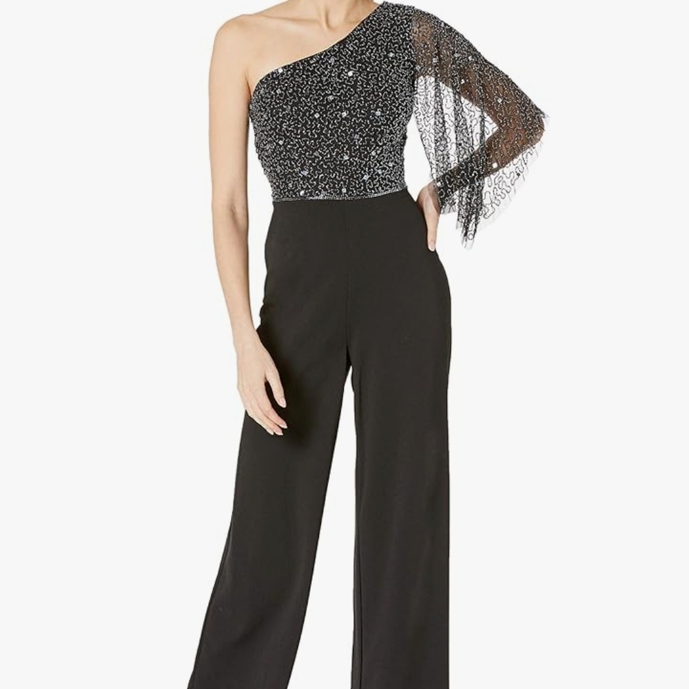 Adrianna Papell Elegant Black One-Shoulder Jumpsuit
